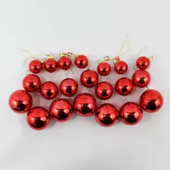 Lot of 7 Vintage Christmas Mornin' Red Tiered Glass Bauble Ornaments 5.5"