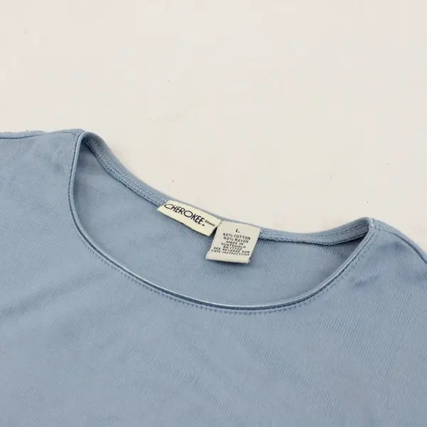 Cherokee Light Blue Short Sleeve Crewneck Ribbed Cotton Blend T-Shirt L