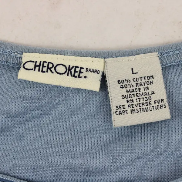 Cherokee Light Blue Short Sleeve Crewneck Ribbed Cotton Blend T-Shirt L