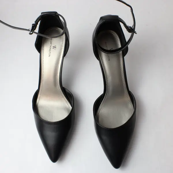 Worthington Black Faux Leather Pointed Toe Ankle Strap Heels Women's U.S. 11