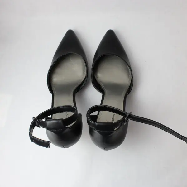 Worthington Black Faux Leather Pointed Toe Ankle Strap Heels Women's U.S. 11