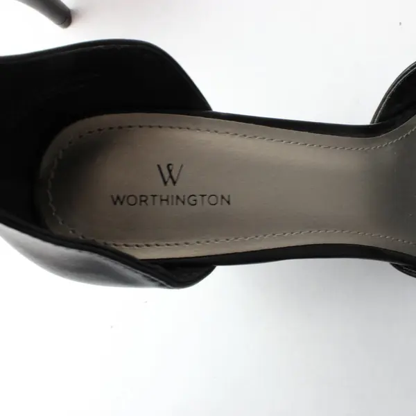 Worthington Black Faux Leather Pointed Toe Ankle Strap Heels Women's U.S. 11