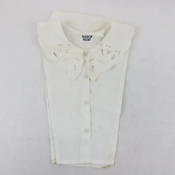 Fashion Front Vintage White Dickey Collar Bib Embroidered Cutwork Flower