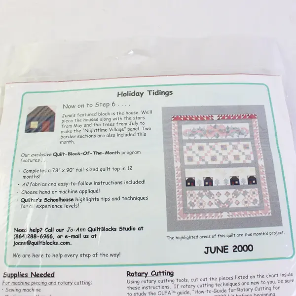 NEW Jo Ann Holiday Tidings Quilt Block of the Month Kit June 2000 Step 6 House