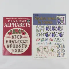 Lot 2 Vintage Cross Stitch Booklets Plain & Fancy Alphabets Inspired Scripture