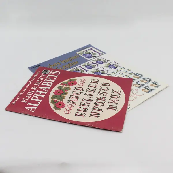 Lot 2 Vintage Cross Stitch Booklets Plain & Fancy Alphabets Inspired Scripture