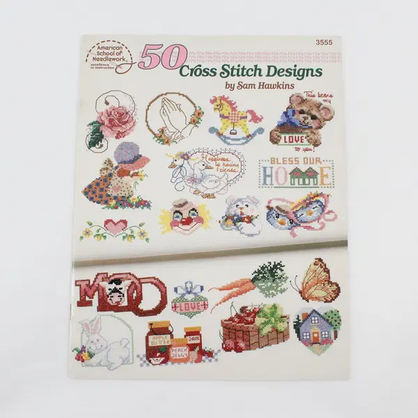 Vintage American School of Needlework 50 Cross Stitch Designs Sam Hawkins 1990