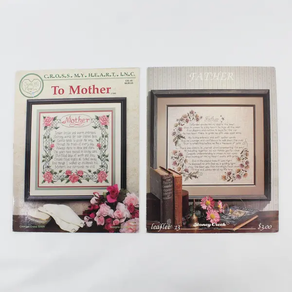 Lot of 2 VTG Cross My Heart & Stoney Creek Mother Father Cross Stitch Patterns