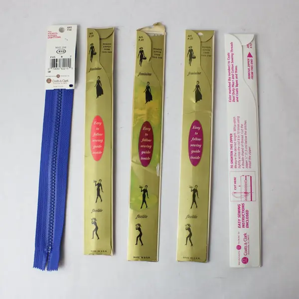 Lot of 5 Coats & Clark Vintage New Old Stock Zippers NOS