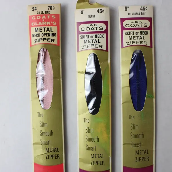 Lot of 5 Coats & Clark Vintage New Old Stock Zippers NOS