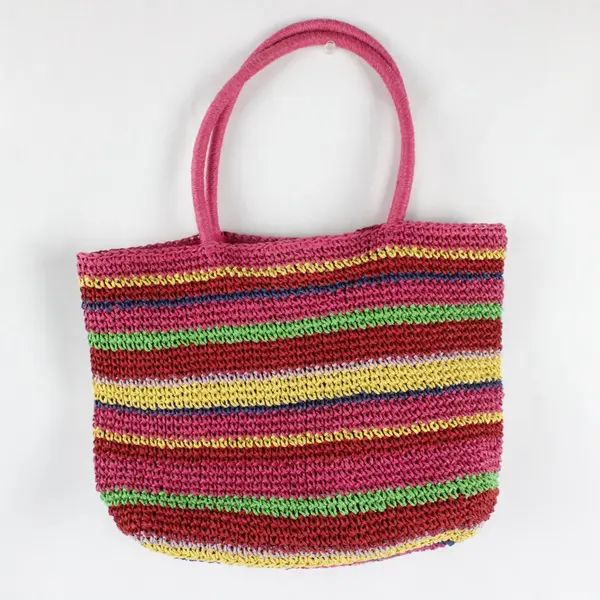 St. John's Bay Multicolor Rainbow Striped Paper Straw Crocheted Shoulder Bag