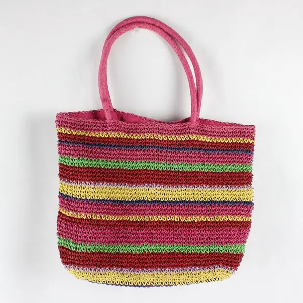 St. John's Bay Multicolor Rainbow Striped Paper Straw Crocheted Shoulder Bag