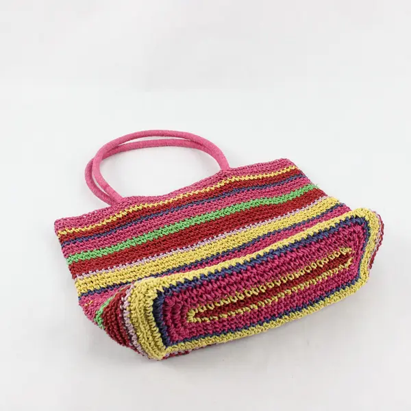 St. John's Bay Multicolor Rainbow Striped Paper Straw Crocheted Shoulder Bag