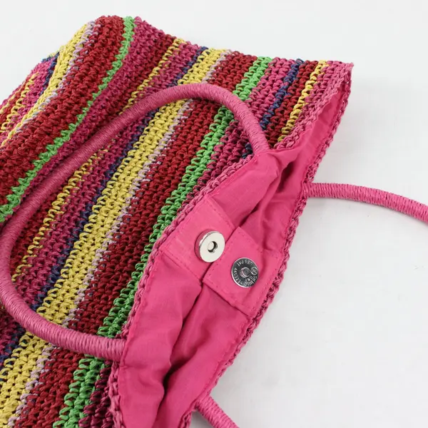 St. John's Bay Multicolor Rainbow Striped Paper Straw Crocheted Shoulder Bag