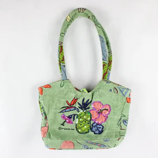 Sally Huss Sunny Thoughts Canvas Sequin Floral Pineapple Shoulder Bag