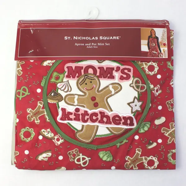 St. Nicholas Square Adult Apron & Pot Mitt Set Mom's Kitchen Gingerbread