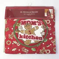 St. Nicholas Square Adult Apron & Pot Mitt Set Mom's Kitchen Gingerbread