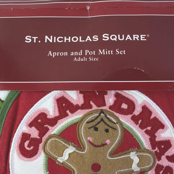 St. Nicholas Square Adult Apron Pot Mitt Set Grandma's Kitchen Gingerbread