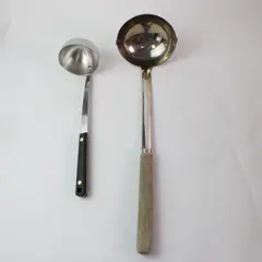Lot of 2 Stainless Steel Wok Ladles 16in Stir Fry Utensils Wood/Black Handle 