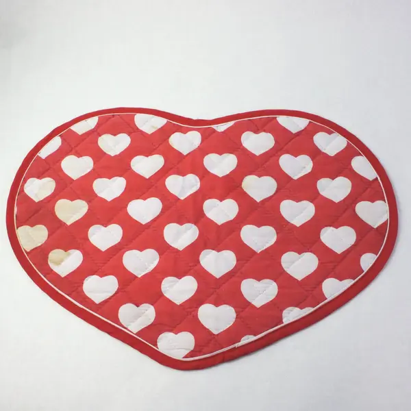Set of 4 Heart Shaped Red Placemats w White Hearts
