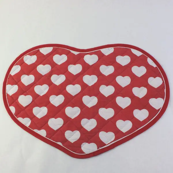 Set of 4 Heart Shaped Red Placemats w White Hearts