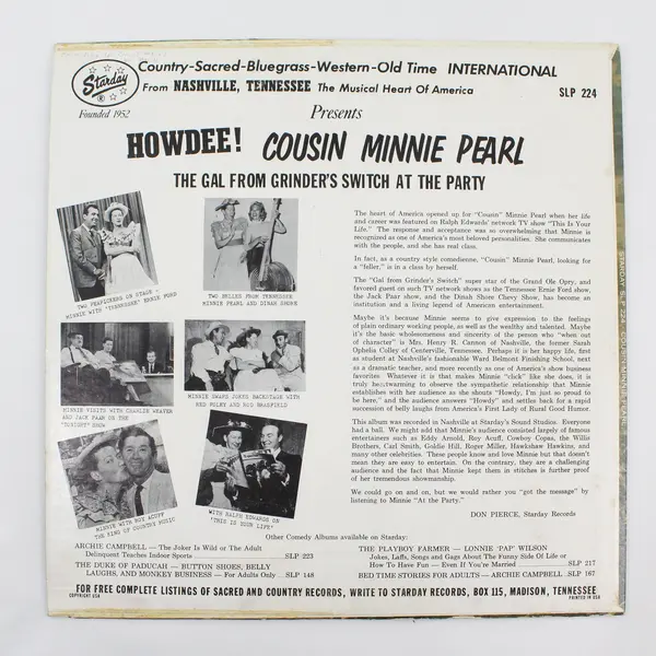 Howdee! Cousin Minnie Pearl LP Starday Records SLP 224