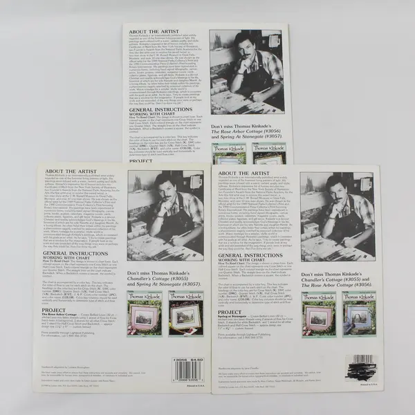 Leisure Arts Lot of 3 Vintage 1998 Thomas Kinkade Cross-Stitch Patterns #1 2 & 3