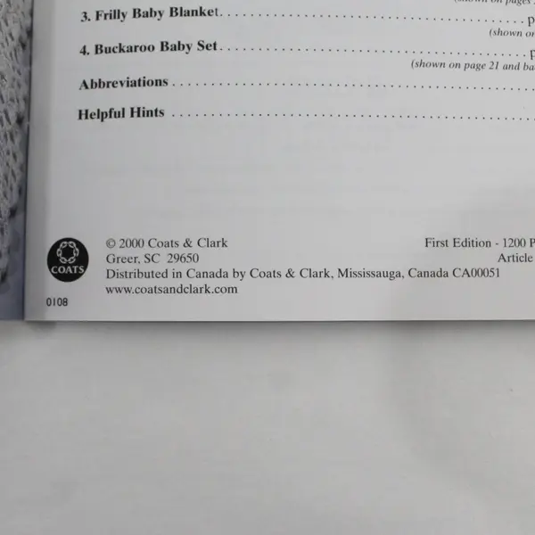 Coats & Clark Pattern Booklet Sets to Crochet Just For Baby Book 0108 2000 PB