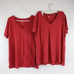 a.n.a A New Approach Lot of 2 V-Neck T-Shirt Red Short Sleeve Casual Top XXL