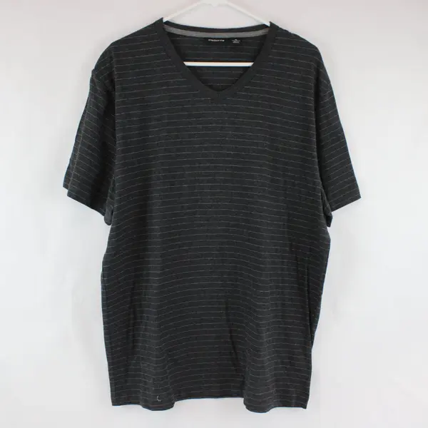 Claiborne Charcoal Gray Striped V-Neck Short Sleeve T-Shirt Men's Size XL