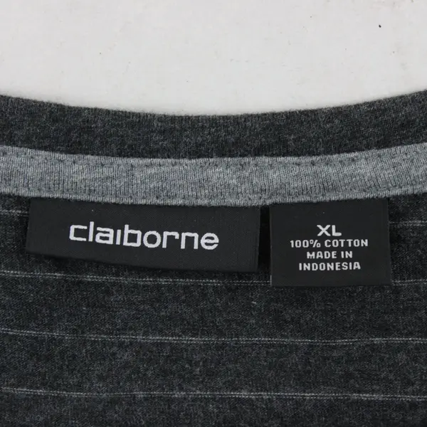 Claiborne Charcoal Gray Striped V-Neck Short Sleeve T-Shirt Men's Size XL