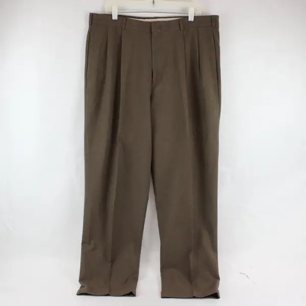 Slates Basics Brown Straight-Leg Pleated Dress Pants Men's 38x32