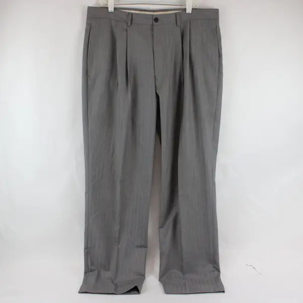 Claiborne Gray Striped Single-Pleat Tapered Dress Pants Men's 38x32