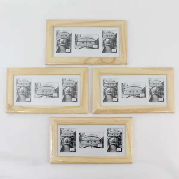 Lot of 4 PTI Light Wood Tabletop Collage Picture Frames 3 Openings