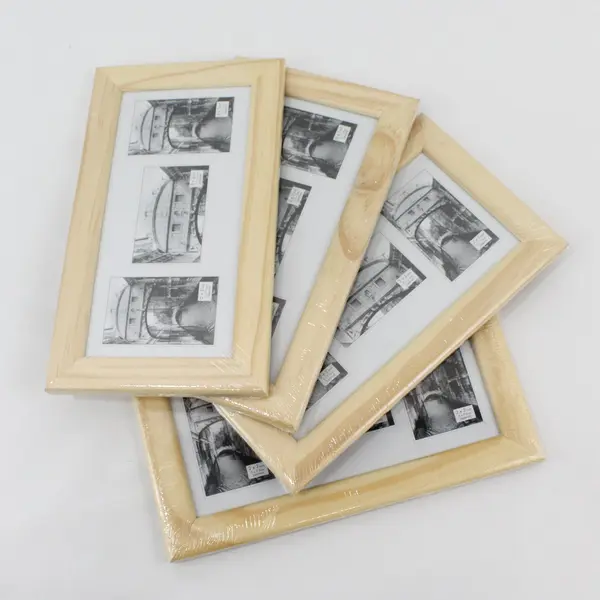 Lot of 4 PTI Light Wood Tabletop Collage Picture Frames 3 Openings
