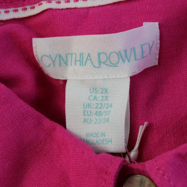 Cynthia Rowley Pink Linen Blend Balloon Sleeve Button Down Shirt Plus Size 2X 