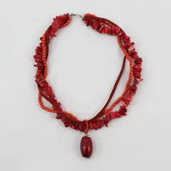 Red Multi-Strand Chip Beaded Boho Choker Necklace 14 in