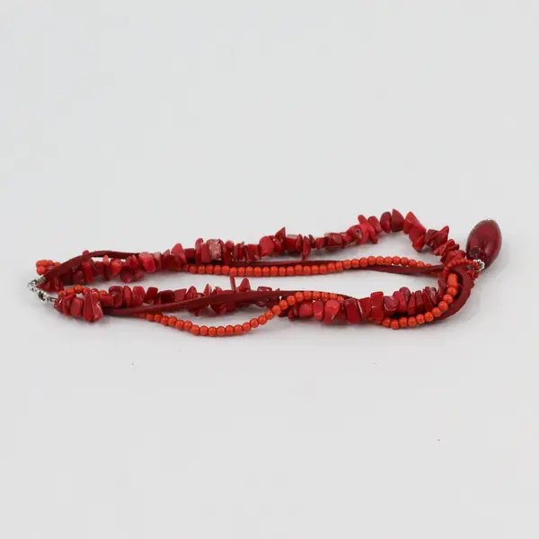Red Multi-Strand Chip Beaded Boho Choker Necklace 14 in