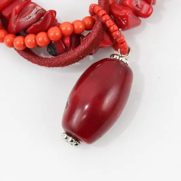 Red Multi-Strand Chip Beaded Boho Choker Necklace 14 in