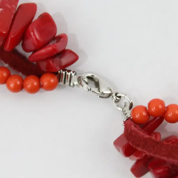 Red Multi-Strand Chip Beaded Boho Choker Necklace 14 in