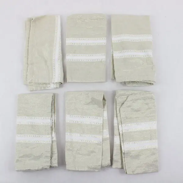 Set of 6 Cloth Napkins Beige White and Gold Embroidered 17.5”x18.5"