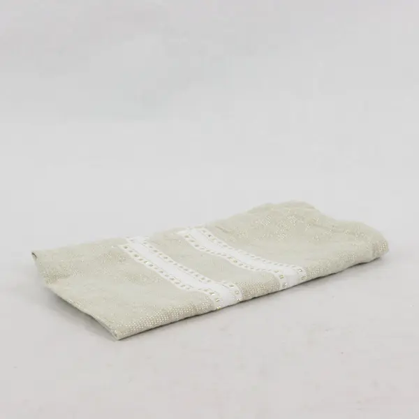 Set of 6 Cloth Napkins Beige White and Gold Embroidered 17.5”x18.5"