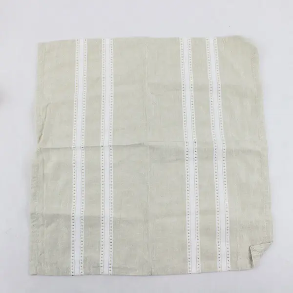 Set of 6 Cloth Napkins Beige White and Gold Embroidered 17.5”x18.5"