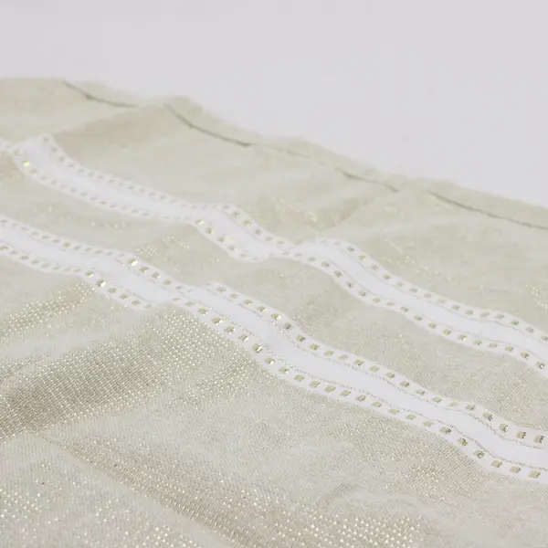 Set of 6 Cloth Napkins Beige White and Gold Embroidered 17.5”x18.5"