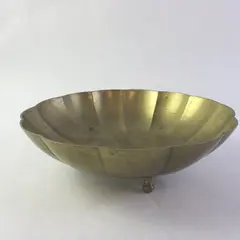 Vintage Brass Lotus Bowl Footed Scalloped Edge Decorative Metalware