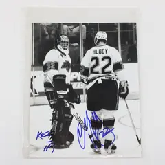 Los Angeles Kings Hockey Kelly Hrudey Charlie Huddy Signed 8X10 BW Photo