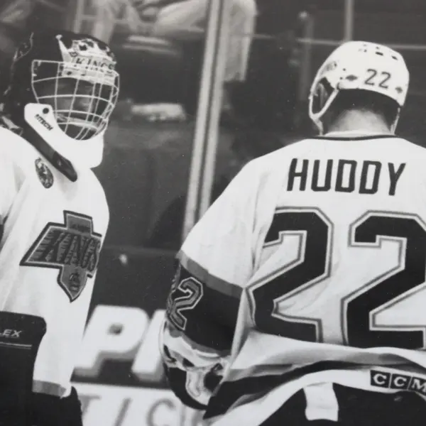 Los Angeles Kings Hockey Kelly Hrudey Charlie Huddy Signed 8X10 BW Photo