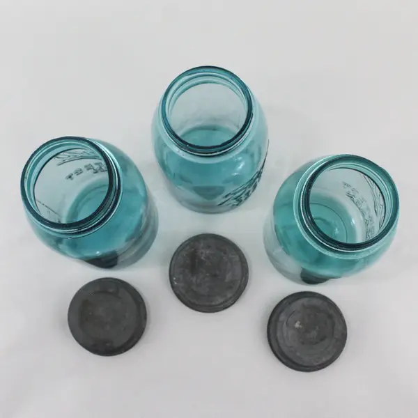 Lot of 3 Aqua Ball Perfect Mason Quart Jars With Zinc Screw On Lids