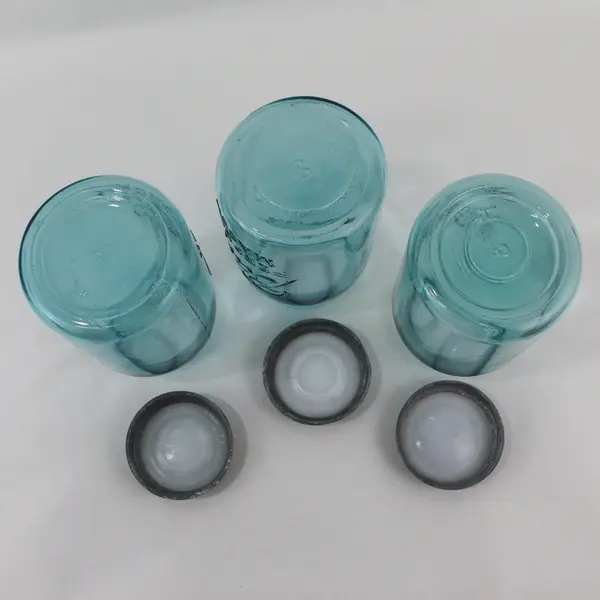 Lot of 3 Aqua Ball Perfect Mason Quart Jars With Zinc Screw On Lids