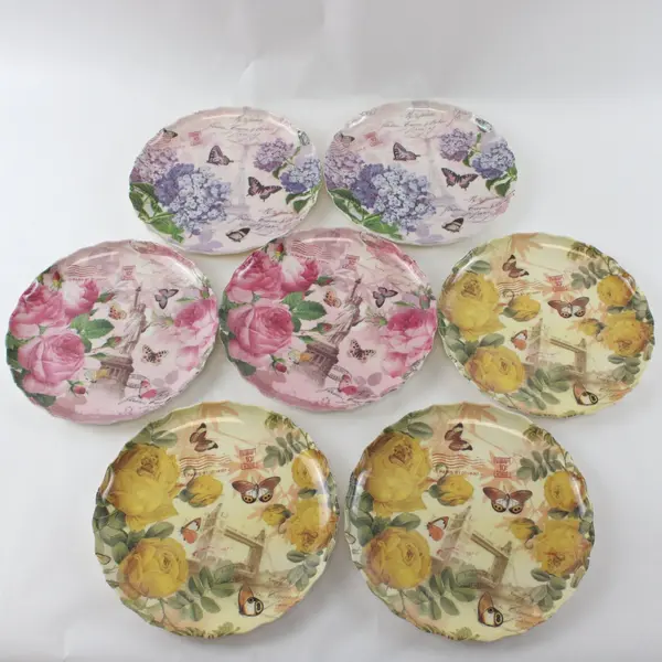 Set of 3 Floral Butterfly Melamine 8" Salad Plates